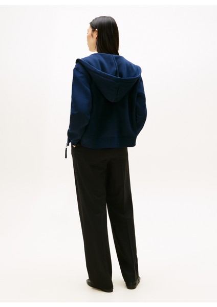 Kapüşon Yaka Nakışlı Mavi Kadın Sweatshırt WW0WW46126C1G fırsatları