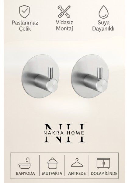 Paslanmaz Çelik Yapışkanlı 2 Adet Oval Duvar Askılığı | Delmeden Montaj Suya Dayanıklı Çok Amaçlı