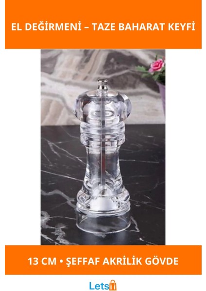 Şeffaf Akrilik El Değirmeni 13 cm Modern ve Fonksiyonel Baharat Değirmeni