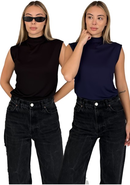 Kadın Sıfır Kol Boğazlı Body 2'li Set