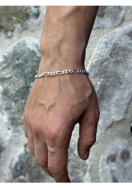 Erkek 925 Ayar Gümüş 4mm Figaro Bileklik Işıklı Kutuda - Eşe, Babaya, Sevgiliye Hediyelik