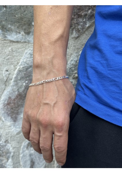 Erkek 925 Ayar Gümüş 4mm Figaro Bileklik Işıklı Kutuda - Eşe, Babaya, Sevgiliye Hediyelik fiyatları