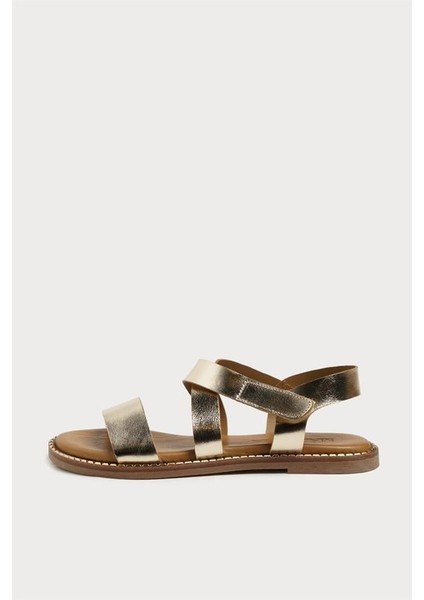 151310 Rahat Düz Sandalet Hakiki Deri Altın