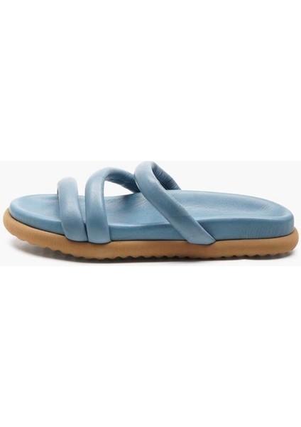 141745 Çapraz Bantlı Günlük Terlik Hakiki Deri Kot Mavi