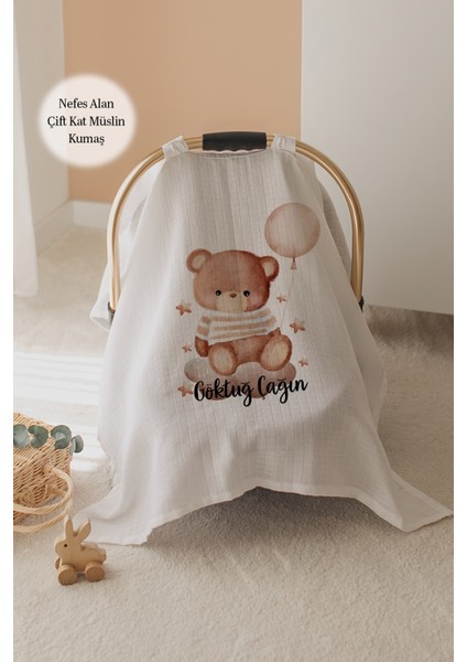 %100 Pamuk Isme Özel Çift Katlı Müslin Puset Örtüsü - Ayıcık