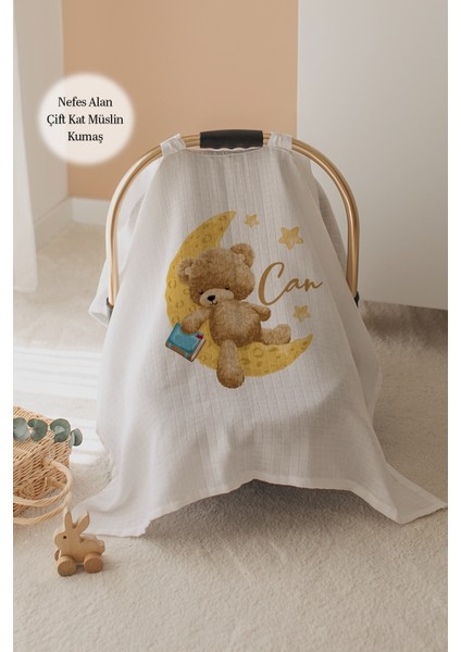 %100 Pamuk Isme Özel Çift Katlı Müslin Puset Örtüsü - Ayıcık