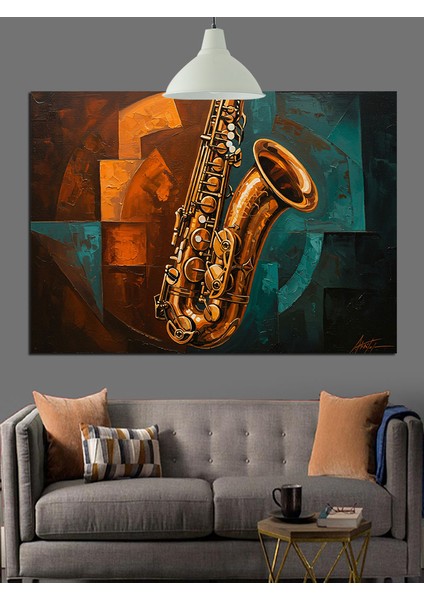 Altın Saksafon Enstrüman Müzik Dekoratif Kanvas - Mdf Ahşap Tablo fiyatları