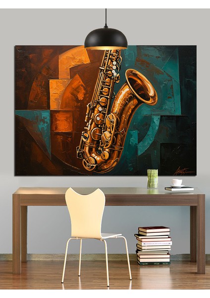 Altın Saksafon Enstrüman Müzik Dekoratif Kanvas - Mdf Ahşap Tablo modelleri
