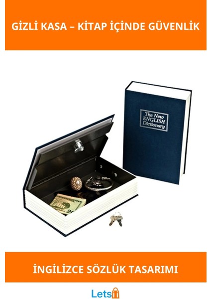 Gizli Kasa Kitap Görünümlü Dayanıklı Sözlük