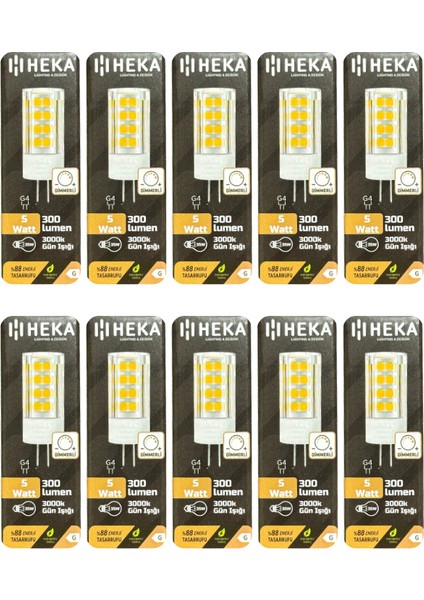 (10 Adet) Heka 5W (35W) 3000K (Sarı Işık) G4 Duylu Dim Edilebilir LED Kapsül Ampul