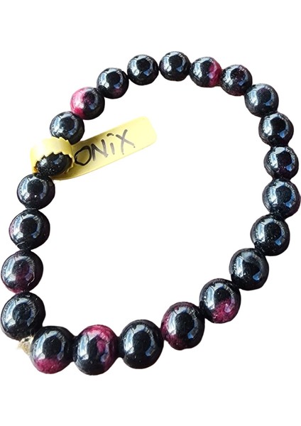 Siyah Bordo Renklerde Elastik Misina Üzerine Onix Doğal Taş Bileklik modelleri