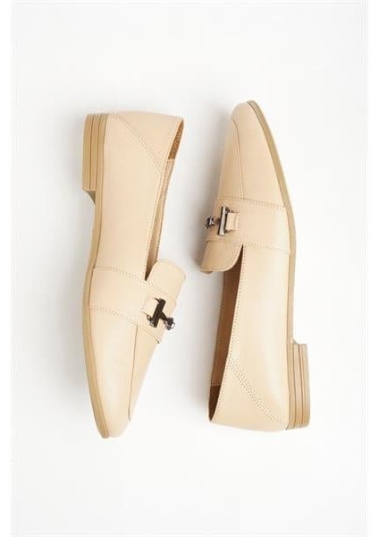 151291 Tokalı Loafer Hakiki Deri Bej modelleri