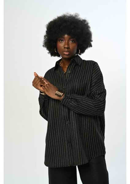 Kadın Çizgili Desenli Düz Renk Oversize Kesim Gömlek fiyatları