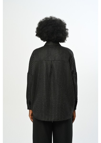 Kadın Çizgili Desenli Düz Renk Oversize Kesim Gömlek fırsatları