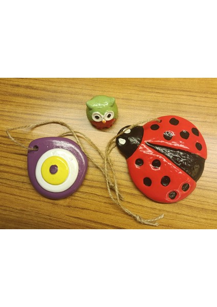 El Yapımı Uğur Böceği, Baykuş ve Nazar Boncuğu 3’lü Dekoratif Set – Şans, Bereket ve Koruma Temalı