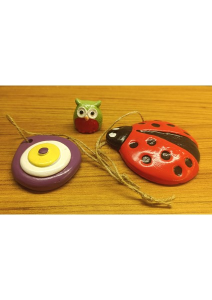 El Yapımı Uğur Böceği, Baykuş ve Nazar Boncuğu 3’lü Dekoratif Set – Şans, Bereket ve Koruma Temalı modelleri