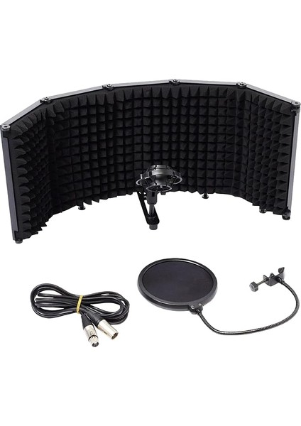 PF-43PS Mikrofon Ses Yalıtım Paneli 5 Bölümlü Ayaklı 69X26CM (Filtre Sünger Shock Mount Kablo Hediye)
