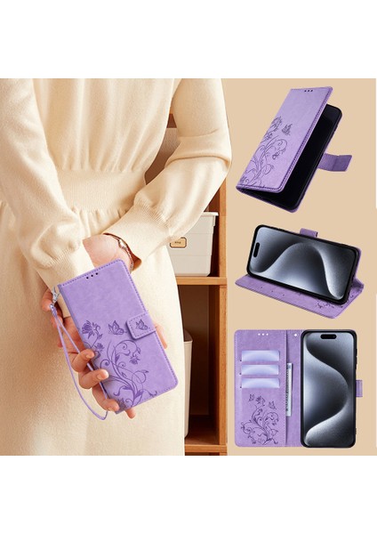 Oneplus 15 5g Çiçek Desenli Kelebek Cüzdan Telefon Kılıfı, Bilek Kayışı ve Manyetik Toka, 3 Kart Yuvası, Çiçek Desenli Telefon Kılıfı, Oneplus 15 5g Için (Yurt Dışından)