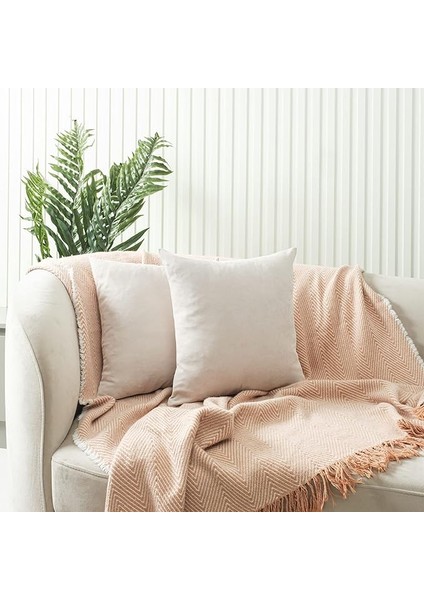 Ölçü Seçenekli 2'li Kırlent Kılıfı Dekoratif Düz Sade Kadife Dokulu Punch Yapılabilir 45X45 cm Ekru