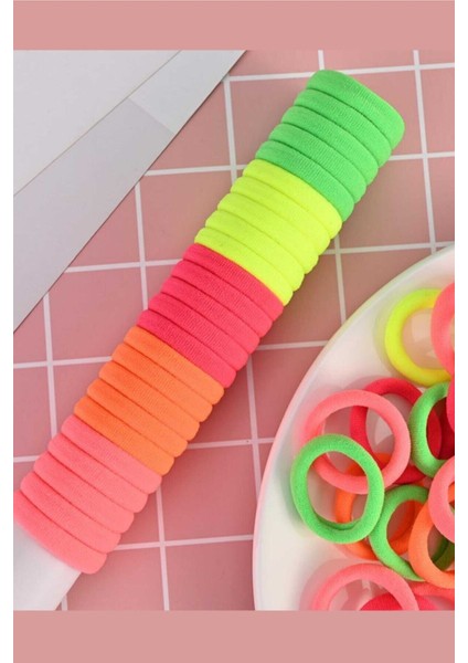 Kadın 50'li Canlı Renkli Lastik Toka Seti