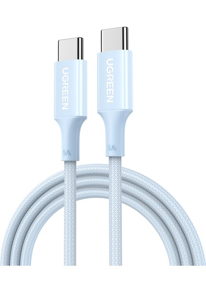 Usb-C 100W 5A Qc Pd Örgülü Hızlı Şarj Kablosu, 1 Metre, Mavi, 65253