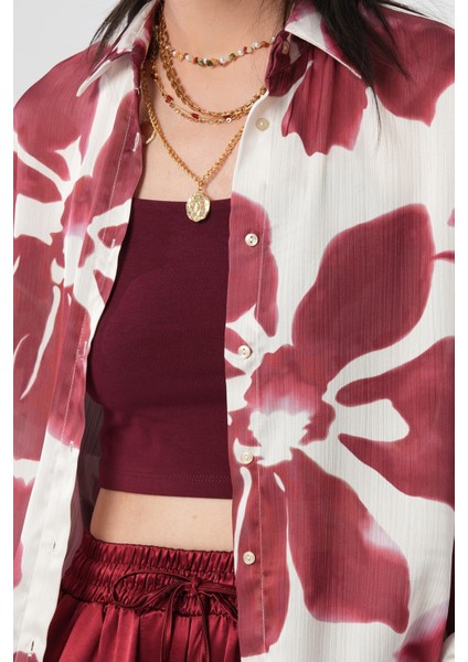 Kadın Büyük Çiçek Desenli Oversize Gömlek modelleri