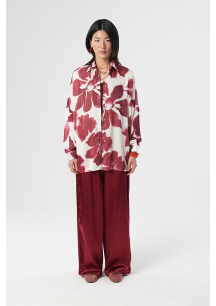 Kadın Büyük Çiçek Desenli Oversize Gömlek fırsatları