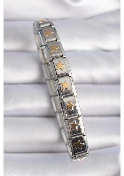 Bfs 316L Çelik Gümüş Renk Gold Yıldız Işleme Nomination Charm Bileklik