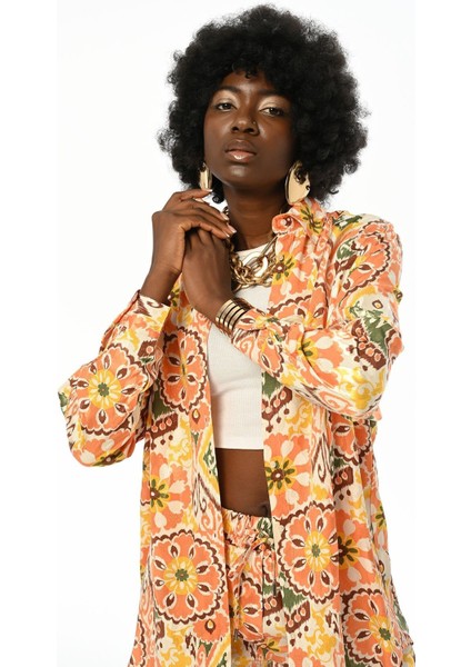 Kadın Geometrik Desenli Oversize Kesim Gömlek fiyatları