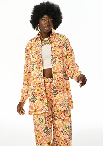 Kadın Geometrik Desenli Oversize Kesim Gömlek modelleri