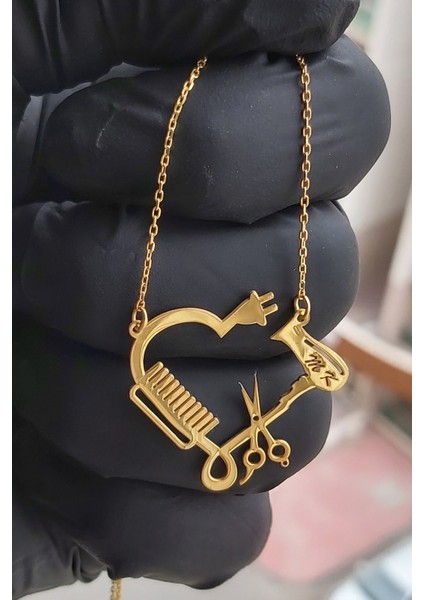 925 Ayar Gümüş 24 Ayar Altın Kaplama Kuaför Kolye