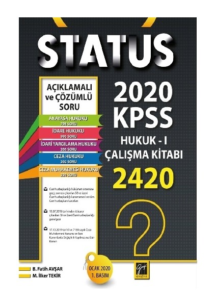 Gazi Kitabevi Status 2020 Kpss Hukuk -I Çalışma Kitabı
