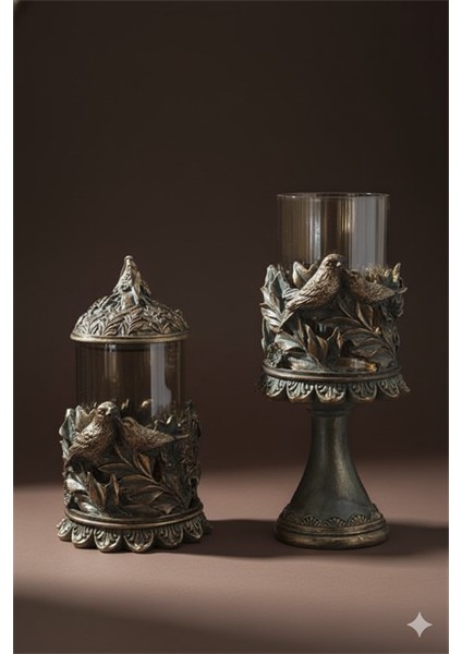 Şık Klasik Hediyelik Kuşlu Ikili Şamdan