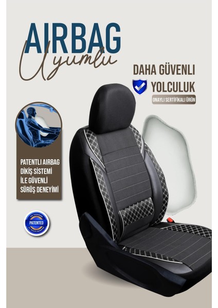 Ford Focus 4 Uyumlu Lüks Yarı Deri Bel Destekli Oto Koltuk Kılıfı Vera Series Siyah Beyaz Renk fırsatları