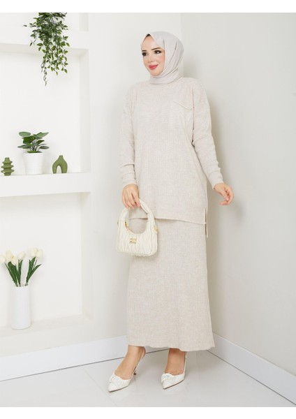 3402 Tek Cepli Fitilli Etekli Triko Takım