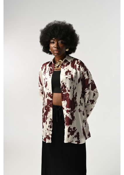 Kadın Karışık Desenli Oversize Gömlek
