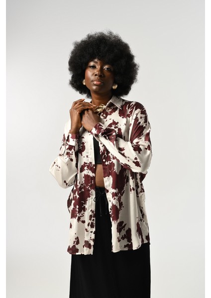 Kadın Karışık Desenli Oversize Gömlek modelleri