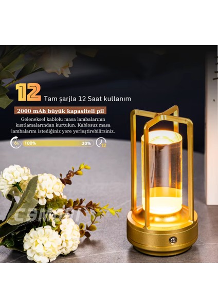 USB Şarjlı Dokunmatik Kademesiz LED Gece Lambası Masa Lambası 3ışık Modu Dekoratif Ev Kafe Restoran