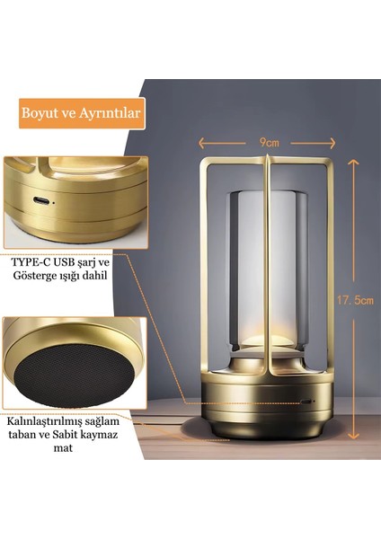 USB Şarjlı Dokunmatik Kademesiz LED Gece Lambası Masa Lambası 3ışık Modu Dekoratif Ev Kafe Restoran indirimleri