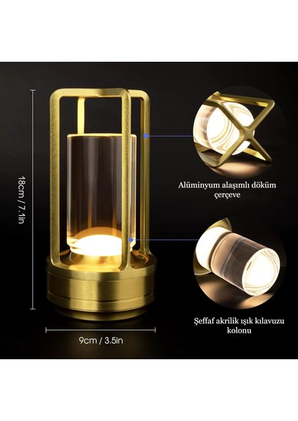 USB Şarjlı Dokunmatik Kademesiz LED Gece Lambası Masa Lambası 3ışık Modu Dekoratif Ev Kafe Restoran