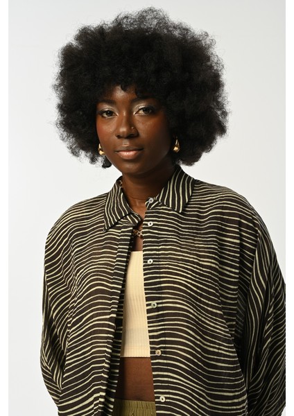 Kadın Kolları Bağlamalı Desenli Oversize Kesim Gömlek fiyatları