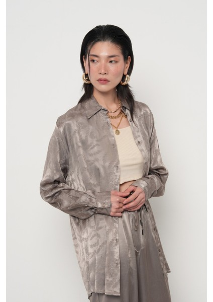 Kadın Desenli Gri Renk Oversize Gömlek fiyatları