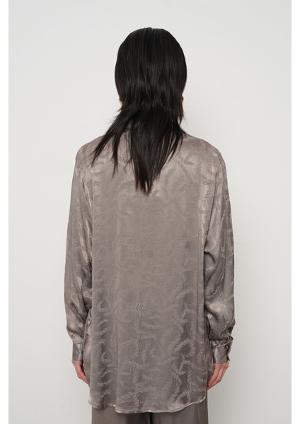 Kadın Desenli Gri Renk Oversize Gömlek indirimleri