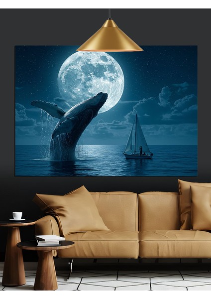 Ay ve Balina Kuyruğu Dekoratif Kanvas - Mdf Ahşap Tablo