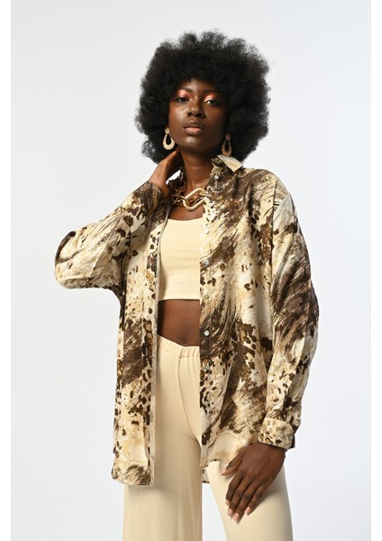 Kadın Karışık Desenli Oversize Kesim Gömlek