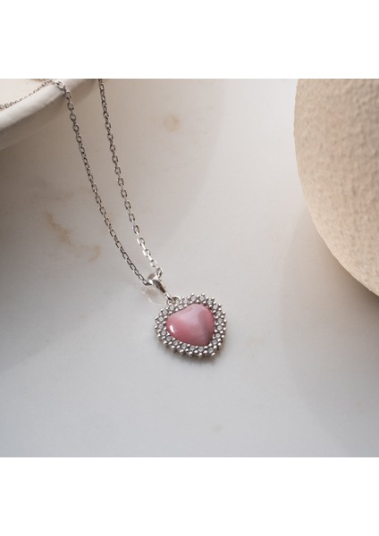 925 Ayar Gümüş Taşlı Bombeli Kedi Pembe Gözü Kalp Kolye indirimleri