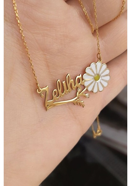 925 Ayar Gümüş 24 Ayar Altın Kaplama Isimli Papatya Kolye