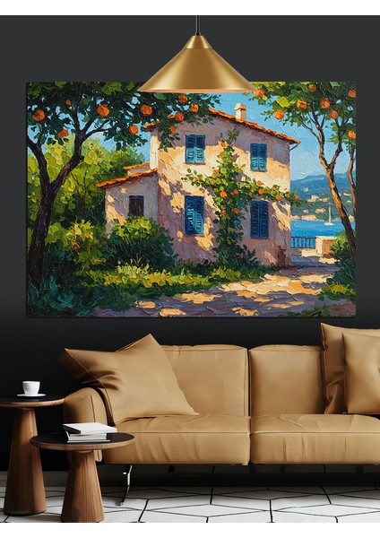 Güneşte Italyan Evi Manzarası Dekoratif Kanvas - Mdf Ahşap Tablo fiyatları
