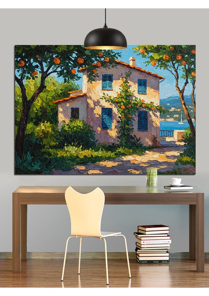 Güneşte Italyan Evi Manzarası Dekoratif Kanvas - Mdf Ahşap Tablo indirimleri