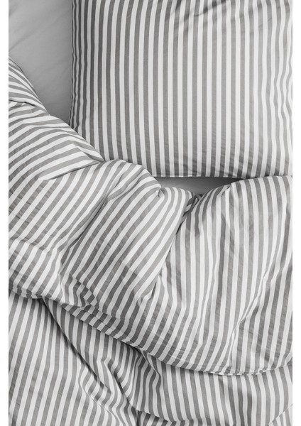 Natural Ranforce Gri Çizgili Tek Kişilik Nevresim Takımı %100 Organik Pamuk fırsatları